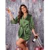 Ekouaer Women’s Satin Robe Silk Kimono Bathrobe Bridesmaid Wedding Bridal Party Robes 3/4 Bell Sleeve Sleepwear S-XXL(Army Green)