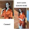 Ekouaer Women’s Satin Robe Silk Kimono Bathrobe Bridesmaid Wedding Bridal Party Robes 3/4 Bell Sleeve Sleepwear S-XXL(Brown)