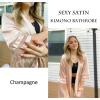 Ekouaer Women’s Satin Robe Silk Kimono Bathrobe Bridesmaid Wedding Bridal Party Robes 3/4 Bell Sleeve Sleepwear S-XXL(Champagne)