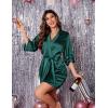Ekouaer Women’s Satin Robe Silk Kimono Bathrobe Bridesmaid Wedding Bridal Party Robes 3/4 Bell Sleeve Sleepwear S-XXL(Dark Green)