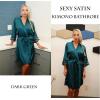 Ekouaer Women’s Satin Robe Silk Kimono Bathrobe Bridesmaid Wedding Bridal Party Robes 3/4 Bell Sleeve Sleepwear S-XXL(Dark Green)