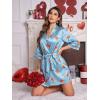 Ekouaer Women’s Satin Robe Silk Kimono Bathrobe Bridesmaid Wedding Bridal Party Robes 3/4 Bell Sleeve Sleepwear S-XXL(Light Blue – Juice)