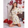 Ekouaer Women’s Satin Robe Silk Kimono Bathrobe Bridesmaid Wedding Bridal Party Robes 3/4 Bell Sleeve Sleepwear S-XXL(Oyster Lemon)