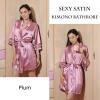 Ekouaer Women’s Satin Robe Silk Kimono Bathrobe Bridesmaid Wedding Bridal Party Robes 3/4 Bell Sleeve Sleepwear S-XXL(Plum)