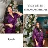 Ekouaer Women’s Satin Robe Silk Kimono Bathrobe Bridesmaid Wedding Bridal Party Robes 3/4 Bell Sleeve Sleepwear S-XXL(Purple)