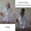 Ekouaer Women’s Satin Robe Silk Kimono Bathrobe Bridesmaid Wedding Bridal Party Robes 3/4 Bell Sleeve Sleepwear S-XXL(White)