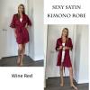 Ekouaer Women’s Satin Robe Silk Kimono Bathrobe Bridesmaid Wedding Bridal Party Robes 3/4 Bell Sleeve Sleepwear S-XXL(Wine Red)