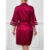 Ekouaer Women’s Satin Robe Silk Kimono Bathrobe Bridesmaid Wedding Bridal Party Robes 3/4 Bell Sleeve Sleepwear S-XXL(Wine Red)