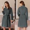 Ekouaer Women’s Velour Bathrobe – Knee Length, Warm, Plush, Long Sleeve Lounge Robe(Dark Grey Green)