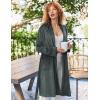 Ekouaer Women’s Velour Bathrobe – Knee Length, Warm, Plush, Long Sleeve Lounge Robe(Dark Grey Green)