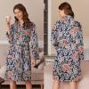Ekouaer Women’s Velour Bathrobe – Knee Length, Warm, Plush, Long Sleeve Lounge Robe(Navy Blue Paisley)