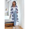 Ekouaer Women’s Zip Up Robe Fleece Bathrobe Long Zipper Lounger Warm Housecoat Long Sleeve Nightgown with Pockets S-XXL(Blue Snowflake)