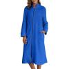 Ekouaer Women’s Zip Up Robe Fleece Bathrobe Long Zipper Lounger Warm Housecoat Long Sleeve Nightgown with Pockets S-XXL(Deep Sky Blue)