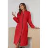 Ekouaer Women’s Zip Up Robe Fleece Bathrobe Long Zipper Lounger Warm Housecoat Long Sleeve Nightgown with Pockets S-XXL(Red)