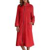 Ekouaer Women’s Zip Up Robe Fleece Bathrobe Long Zipper Lounger Warm Housecoat Long Sleeve Nightgown with Pockets S-XXL(Red)