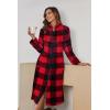 Ekouaer Women’s Zip Up Robe Fleece Bathrobe Long Zipper Lounger Warm Housecoat Long Sleeve Nightgown with Pockets S-XXL(Red Black Plaid)