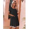 Ekouaer Womens Zipper Front Housecoats Short Sleeve Bathrobes Lace Trim Nightgown with Pockets(Black)