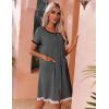 Ekouaer Womens Zipper Front Housecoats Short Sleeve Bathrobes Lace Trim Nightgown with Pockets(Dark Gray)