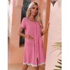 Ekouaer Womens Zipper Front Housecoats Short Sleeve Bathrobes Lace Trim Nightgown with Pockets(Pink)