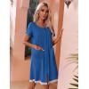 Ekouaer Womens Zipper Front Housecoats Short Sleeve Bathrobes Lace Trim Nightgown with Pockets(Royal Blue)