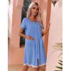 Ekouaer Womens Zipper Front Housecoats Short Sleeve Bathrobes Lace Trim Nightgown with Pockets(Sky Blue)