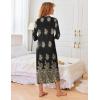 Ekouaer Women’s Zipper Robe 3/4 Sleeves Housecoat Full Length Nightgown Soft Loungewear Robe with Pockets S-3XL(Black Ethnic Pattern)