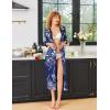 Ekouaer Women’s Zipper Robe 3/4 Sleeves Housecoat Full Length Nightgown Soft Loungewear Robe with Pockets S-3XL(Blue Ethnic Floral)