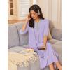Ekouaer Women’s Zipper Robe 3/4 Sleeves Housecoat Full Length Nightgown Soft Loungewear Robe with Pockets S-3XL(Lavender)