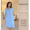 Ekouaer Womens’ Zipper Robe Short Sleeve Bathrobes Summer Sleepwear Soft Housecoat with Pockets Zip Up House Robes S-3XL(Light Blue)