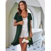 Ekouaer Zip Up Robes for Women Short Sleeves Zipper House Coat Short Bathrobes Lightweight Nightgown with Pockets S-3XL(Dark Green)