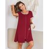 Ekouaer Zip Up Robes for Women Short Sleeves Zipper House Coat Short Bathrobes Lightweight Nightgown with Pockets S-3XL(Wine Red)