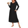 Ekouaer Long Nightgowns for Women Long Sleeve Sleepshirts Loungewear Casual Sleepwear Loose Sleep Dress with Pockets(Black)