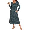 Ekouaer Long Nightgowns for Women Long Sleeve Sleepshirts Loungewear Casual Sleepwear Loose Sleep Dress with Pockets(Black With White Flowers)
