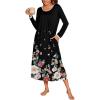 Ekouaer Long Nightgowns for Women Long Sleeve Sleepshirts Loungewear Casual Sleepwear Loose Sleep Dress with Pockets(Black/Colorful Flower)