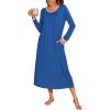 Ekouaer Long Nightgowns for Women Long Sleeve Sleepshirts Loungewear Casual Sleepwear Loose Sleep Dress with Pockets(Blue)