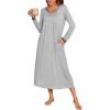 Ekouaer Long Nightgowns for Women Long Sleeve Sleepshirts Loungewear Casual Sleepwear Loose Sleep Dress with Pockets(Light Grey)