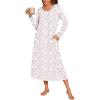 Ekouaer Long Nightgowns for Women Long Sleeve Sleepshirts Loungewear Casual Sleepwear Loose Sleep Dress with Pockets(Pink Flowers)