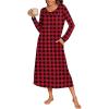 Ekouaer Long Nightgowns for Women Long Sleeve Sleepshirts Loungewear Casual Sleepwear Loose Sleep Dress with Pockets(Plaid)