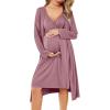 Ekouaer Maternity Nursing Gown and Robe Set Labor Delivery Nursing Nightgowns for Breastfeeding Pregnancy Clothes(Grey Red)