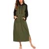 Ekouaer Nightgowns for Women Cotton Nightgown Long Sleeve Hooded Night Gown Contrast Color Full Length Loungewear with Pocket(Army Green)