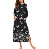 Ekouaer Nightgowns for Women Cotton Nightgown Long Sleeve Hooded Night Gown Contrast Color Full Length Loungewear with Pocket(Black Butterfly)