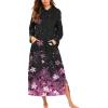 Ekouaer Nightgowns for Women Cotton Nightgown Long Sleeve Hooded Night Gown Contrast Color Full Length Loungewear with Pocket(Black Cherry Blossoms)