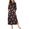Ekouaer Nightgowns for Women Cotton Nightgown Long Sleeve Hooded Night Gown Contrast Color Full Length Loungewear with Pocket(Black Christmas Print)