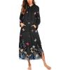 Ekouaer Nightgowns for Women Cotton Nightgown Long Sleeve Hooded Night Gown Contrast Color Full Length Loungewear with Pocket(Black Colorful Butterfly)