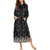 Ekouaer Nightgowns for Women Cotton Nightgown Long Sleeve Hooded Night Gown Contrast Color Full Length Loungewear with Pocket(Black Flowers)