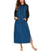 Ekouaer Nightgowns for Women Cotton Nightgown Long Sleeve Hooded Night Gown Contrast Color Full Length Loungewear with Pocket(Blue)