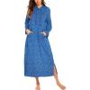 Ekouaer Nightgowns for Women Cotton Nightgown Long Sleeve Hooded Night Gown Contrast Color Full Length Loungewear with Pocket(Blue Dog Footprints)