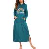 Ekouaer Nightgowns for Women Cotton Nightgown Long Sleeve Hooded Night Gown Contrast Color Full Length Loungewear with Pocket(Blue Green Rainbow)