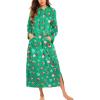 Ekouaer Nightgowns for Women Cotton Nightgown Long Sleeve Hooded Night Gown Contrast Color Full Length Loungewear with Pocket(Green Christmas Pattern)