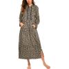 Ekouaer Nightgowns for Women Cotton Nightgown Long Sleeve Hooded Night Gown Contrast Color Full Length Loungewear with Pocket(Leopard)